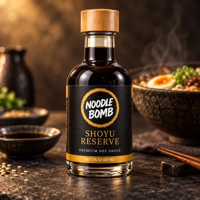 Shoyu Reserve bottle with serving props