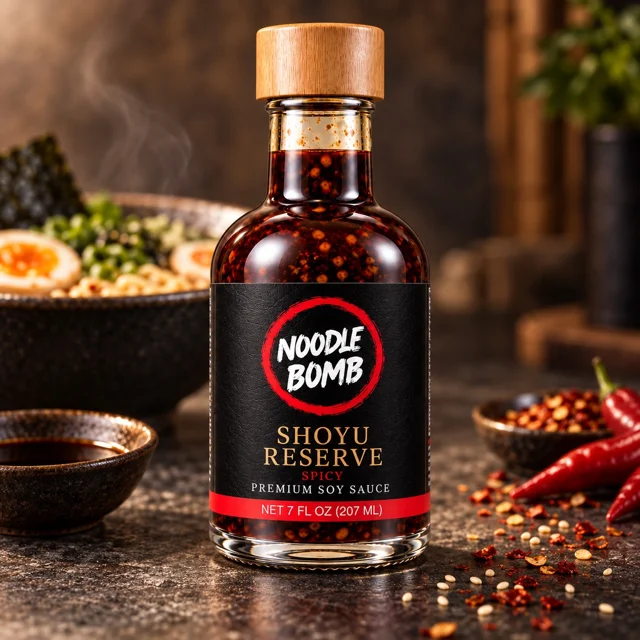 Spicy Shoyu bottle with serving props