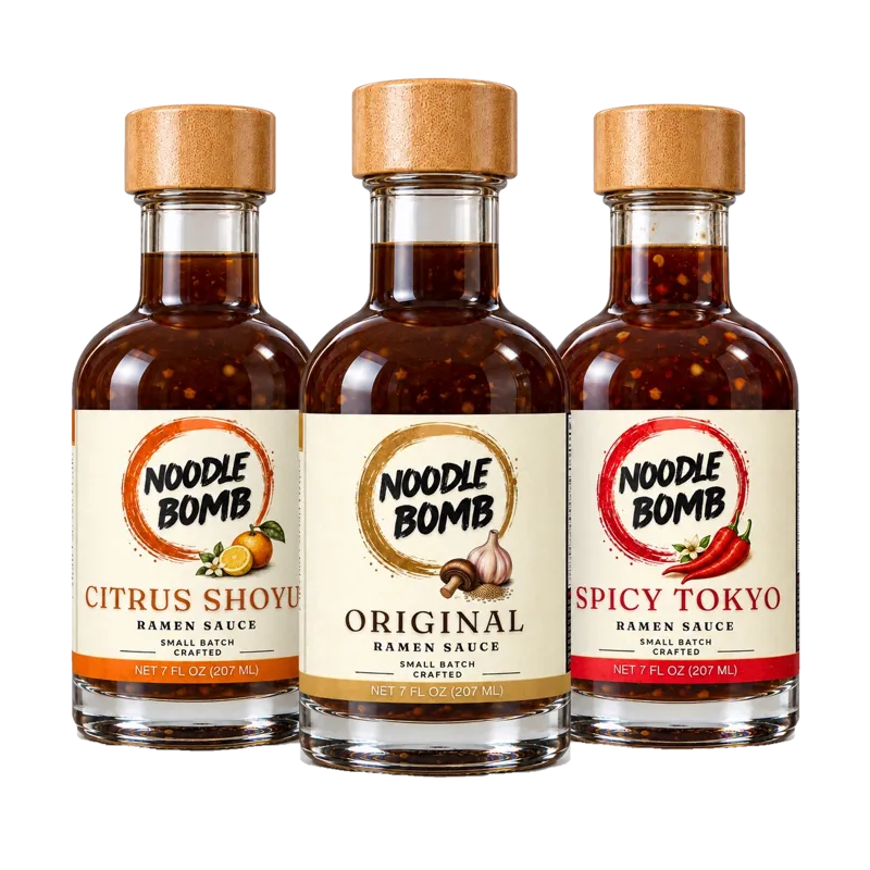 NoodleBomb Trio: Citrus Shoyu, Original and Spicy Tokyo ramen sauces