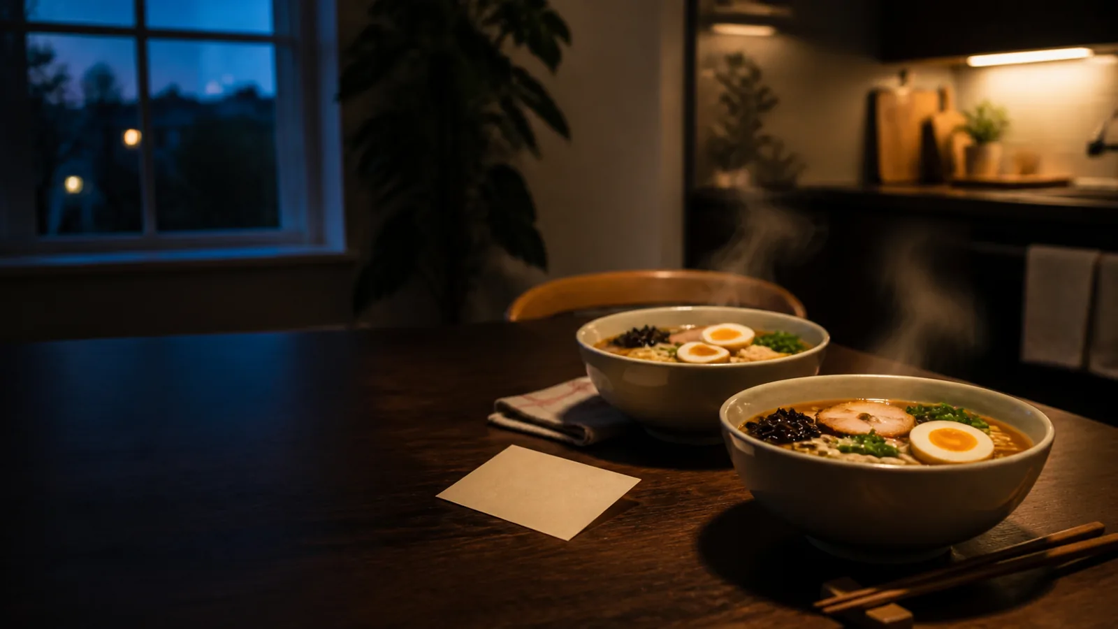 Two bowls of ramen set for a weeknight ramen dinner