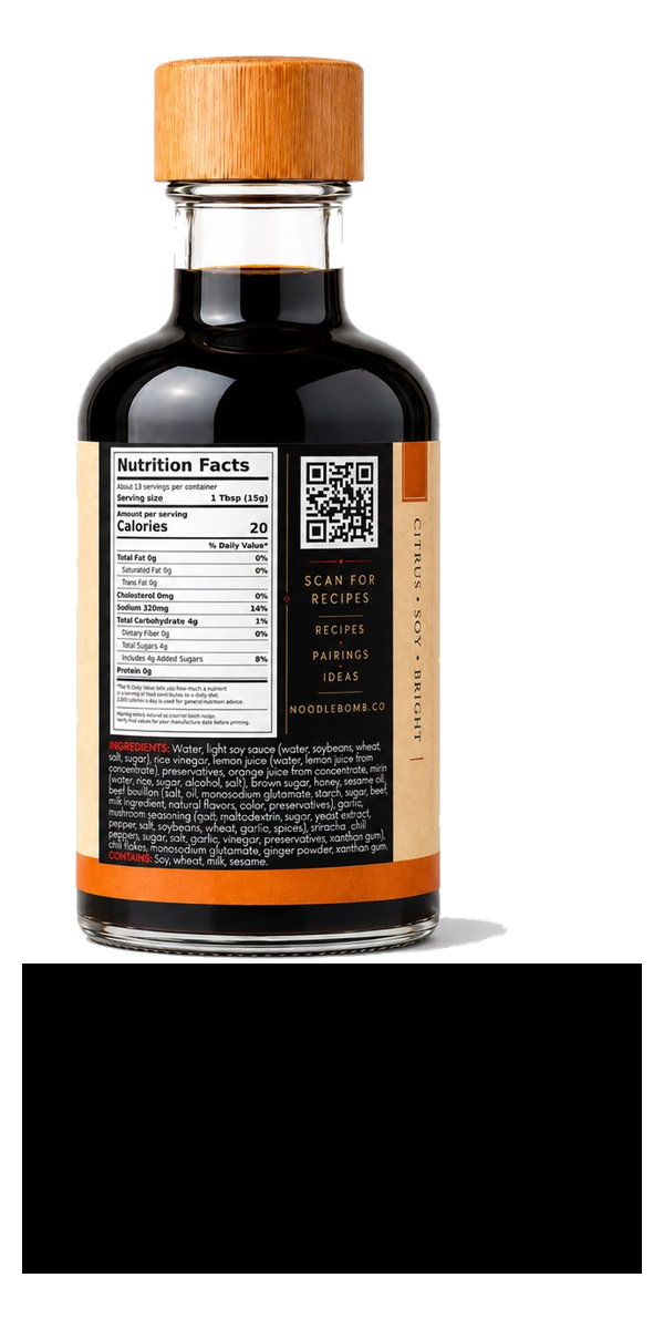 NoodleBomb Citrus Shoyu &mdash; back label with ingredients and nutrition