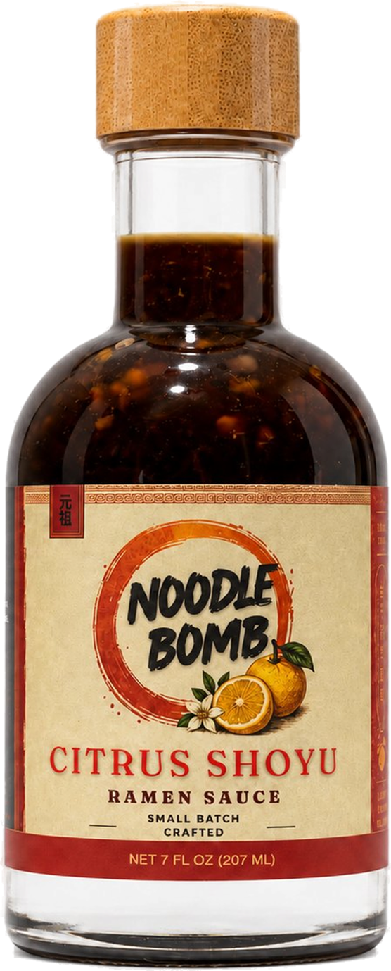 NoodleBomb Citrus Shoyu bottle, front label