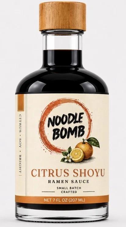 NoodleBomb Citrus Shoyu bottle, front label