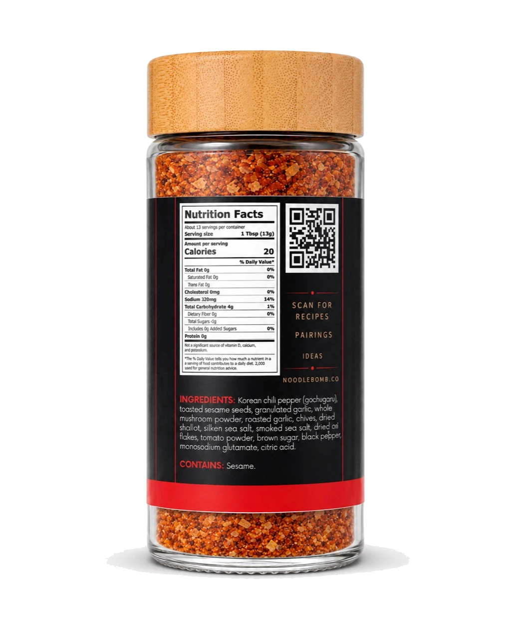 NoodleBomb Fire Dust &mdash; back label with ingredients and nutrition facts