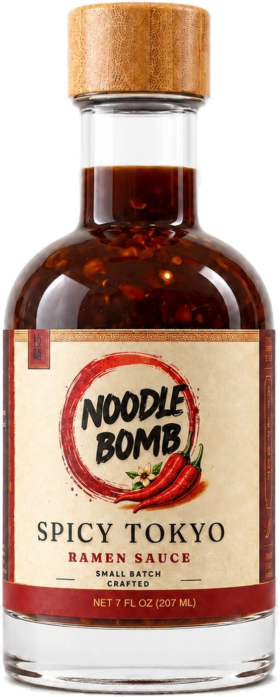 NoodleBomb Spicy Tokyo bottle, front label