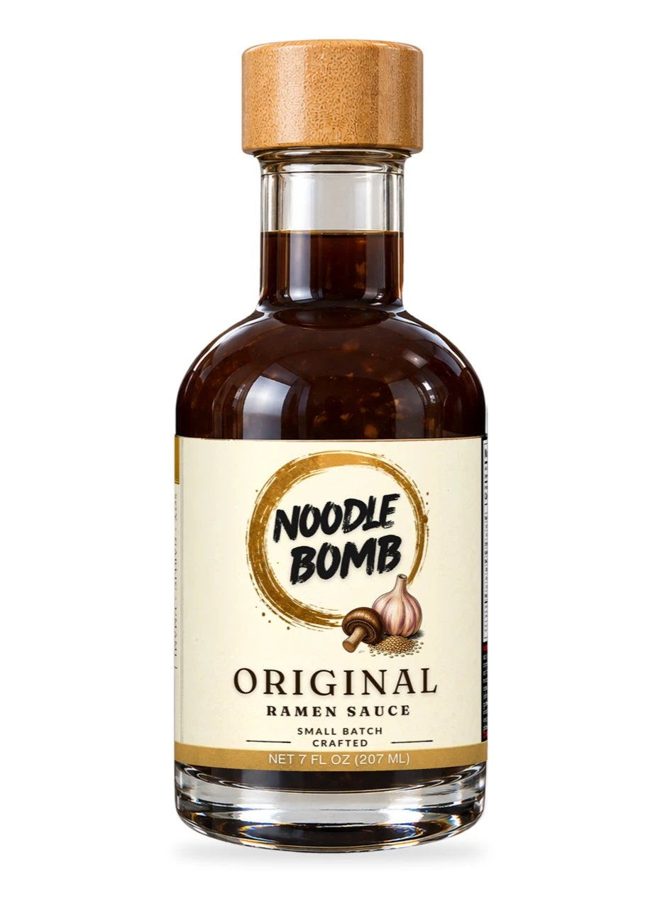 NoodleBomb Original ramen sauce, front bottle label