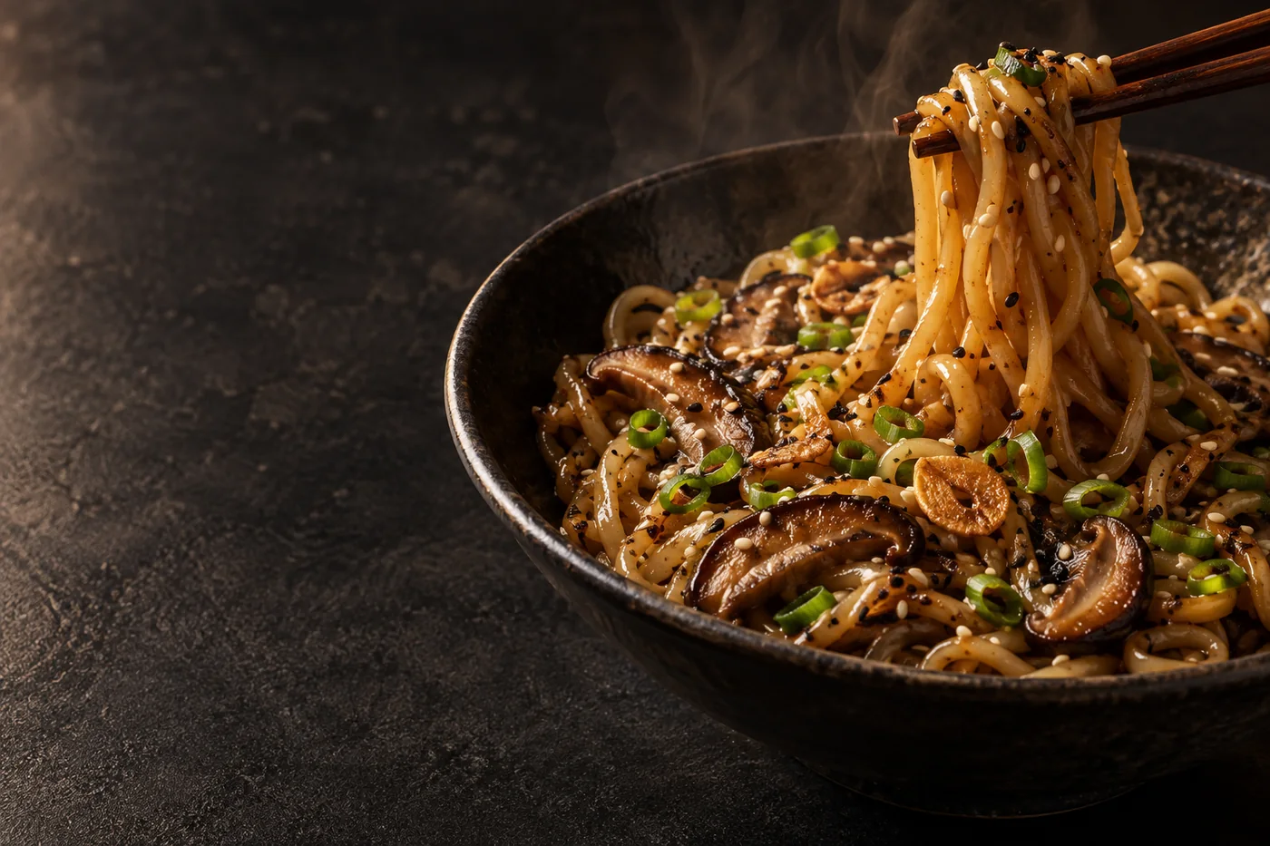 Serving inspiration: garlic sesame noodles with shiitake mushrooms