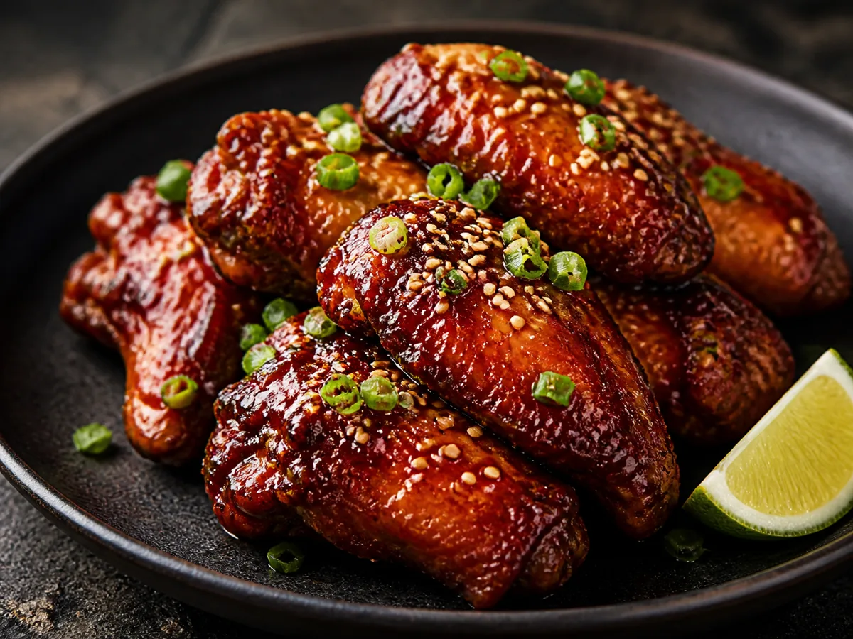 Spicy Tokyo glazed wings with scallions, sesame, and lime
