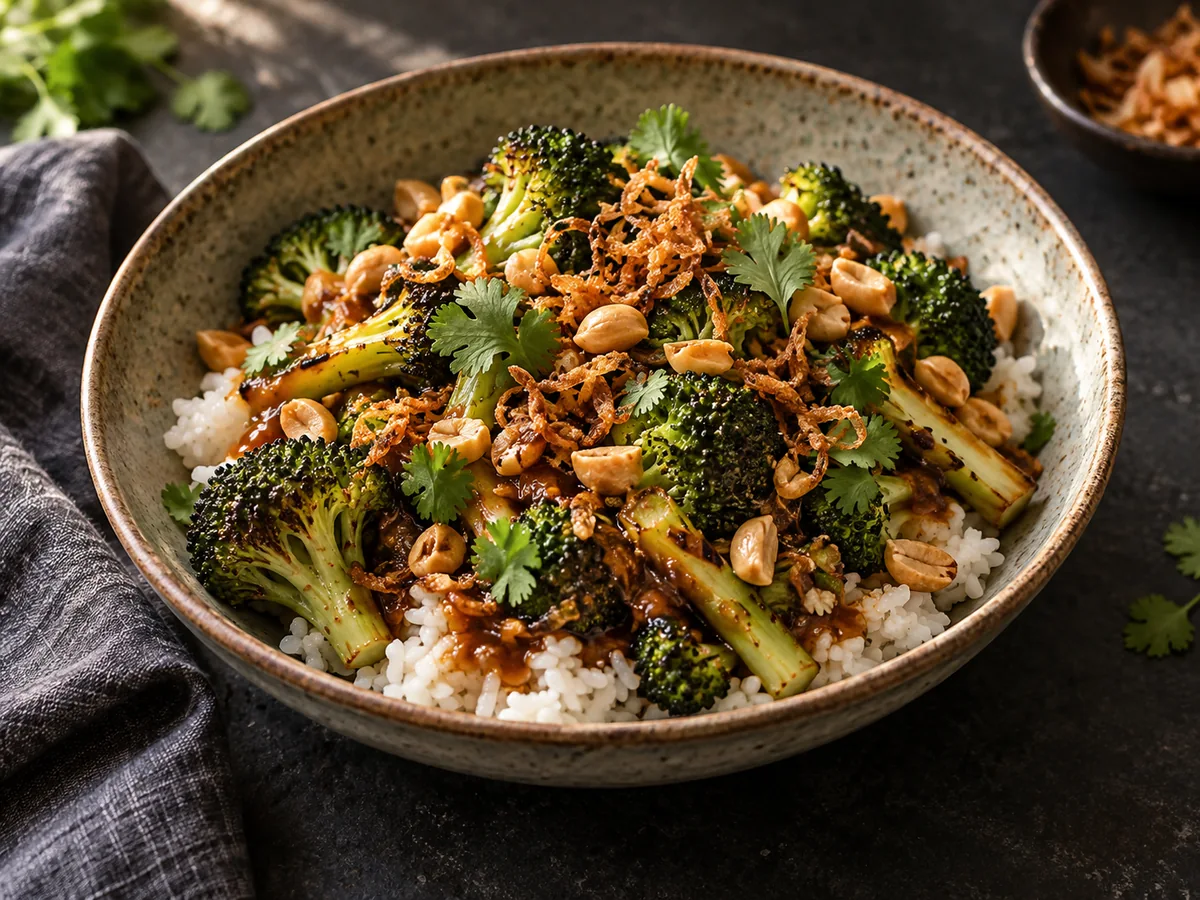 Charred Broccoli Crunch Bowl serving illustration