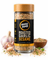 Roasted Garlic Sesame jar with serving props